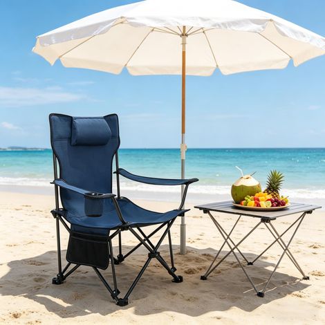 Chaise de jardin pliante avec repose-pieds extensible et dossier réglable – Bleu (1/5)