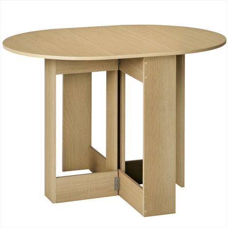 Table de salle à manger ovale pliante en bois chêne 2 abattants (1/5)