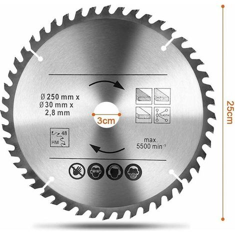 Lame de scie circulaire Bois 250 x 30 mm, Lame de scie de alliage de carbure 48T et 60T, pour le tronçonnage du bois naturel, du bois dur, du bois tendre, bois abrasif et contreplaqué plaqué (1/4)