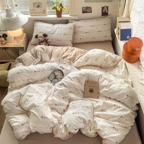 4-teiliges Bettwäsche-Set aus ultra-weicher, gewaschener Baumwolle der Kategorie A, Bettbezug und Spannbettlaken für 180x200 cm Bett, komfortable Bettgarnitur für Studenten und Schlafzimmer-lsw