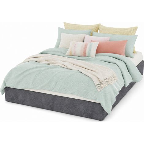 Struttura letto 160x200 cm in velluto grigio con doghe e pistoni a gas MODENUIT (1/5)