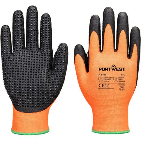 Guante de nitrilo con puntos altos Grip 13 PORTWEST A148 M Naranja/Negro (1/2)