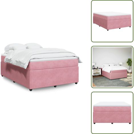The Living Store Giroletto a Molle con Materasso Rosa 160x200 cm in Velluto - Materasso a molle insacchettate