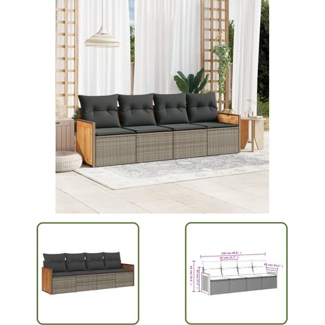 The Living Store Salon de jardin 4 pcs avec coussins gris résine tressée - Ensemble Salon De Jardin - Meuble De Jardin - Salon Extérieur - Résine Tressée - Rotin Synthétique (1/3)