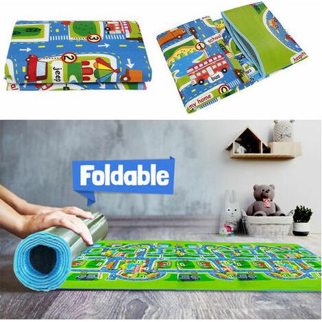 1 Tapis de jeu circuit voitures, imperméable, pliable, 130x160x0,5cm, pour bébé et pique-nique (1/4)
