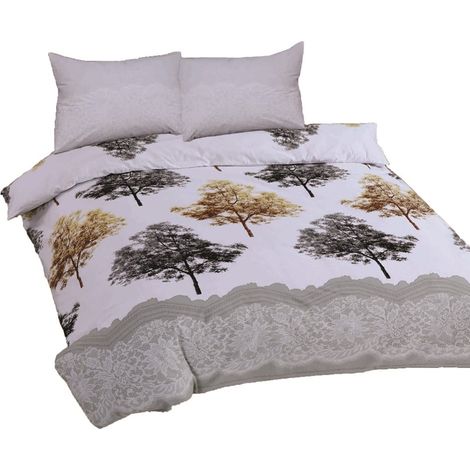 Satin-Bettwäsche 220x200 deSATIN ranforce R20 Grau Gold Bäume (1/2)