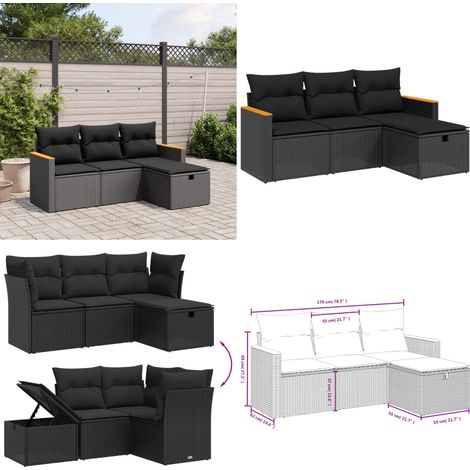 Salon de jardin 4 pcs avec coussins noir résine tressée - Ensemble Salon De Jardin - Salon De Jardin Extérieur - Mobilier De Jardin - Canapé Jardin - Chaise Lounge - Home & Living (1/5)
