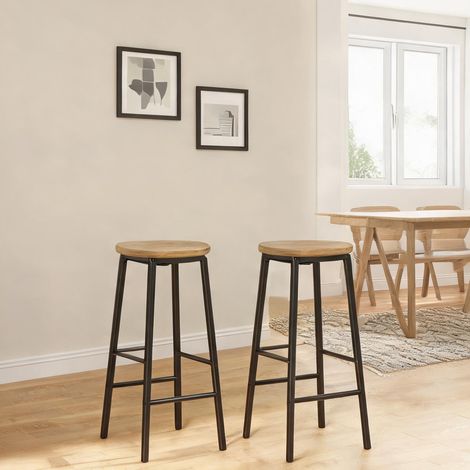 Lot de 2 tabourets de bar métal noir et assise bois 70 cm (1/5)