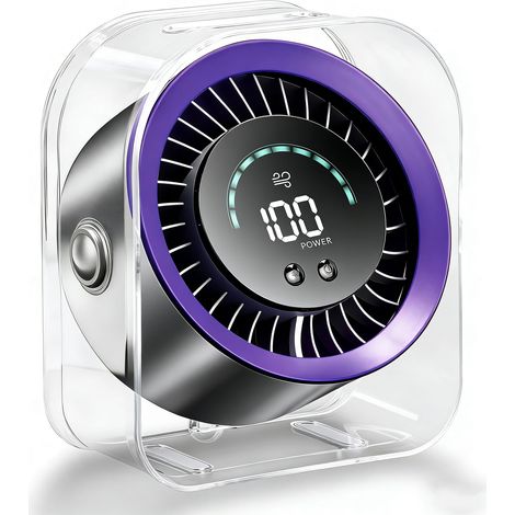 Ventilateur de bureau portable rechargeable USB 4000 mAh avec 100 vitesses, flux d'air turbo, orientation à 360°, affichage LED, refroidissement personnel silencieux.-AquaForge (1/5)
