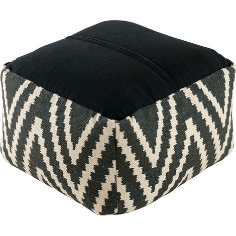 Pouf Repose-Pieds Coussin de Sol en Coton Noir Taupe Jaune Turquoise 50x35x50 cm - PANGIVO (1/5)