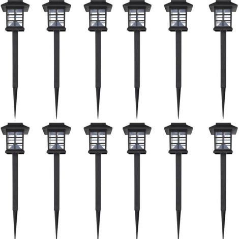 VidaXL – Set mit 12 Solar-LED-Leuchten – Maße: 8,6 x 8,6 x 38 cm – Inkl. Erdspieße – Automatische Dämmerungsschaltung – Robustes Kunststoffmaterial (1/5)