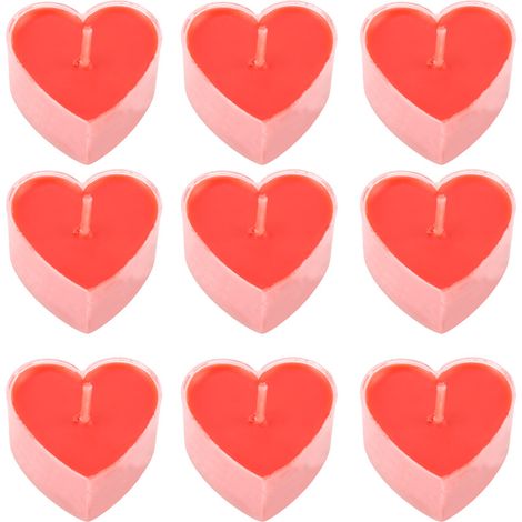 Lot de 9 bougies rouges en forme de cœur, idéales pour un dîner romantique ou une fête. Superbe cadeau. (1/4)