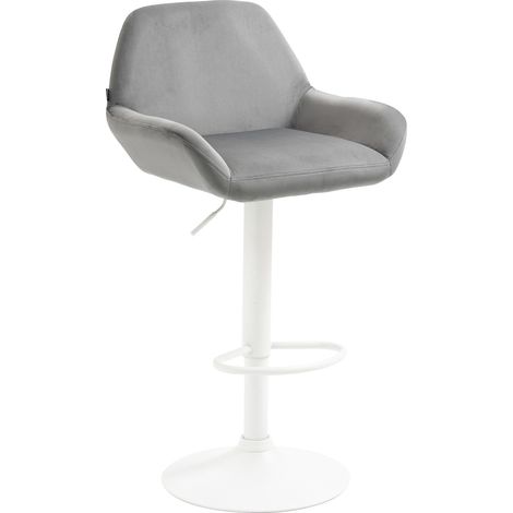 Taburete de bar en terciopelo gris acolchado base trompeta en metal blanco mate TDB10413