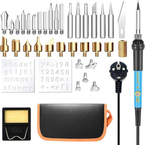 Kit per pirografia da 37 pezzi, 60 W, temperatura regolabile, strumento elettrico professionale per pirografia, saldatura, fai da te e artigianato su legno, pelle e superfici.