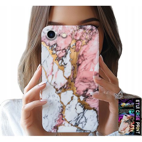 Custodia per iPhone SE / SE2 - effetto marmo rosa e bianco, con motivi a pietra (1/5)