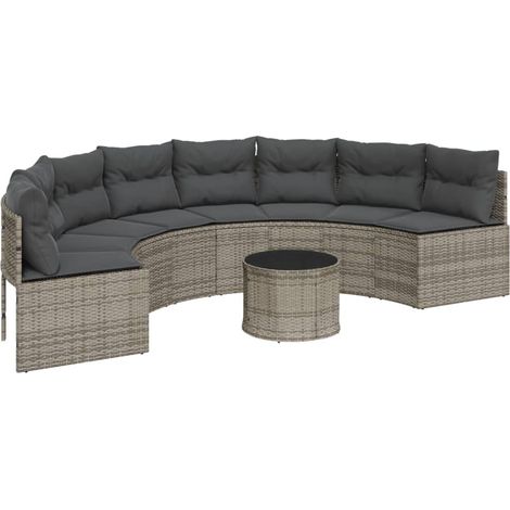 Maison Exclusive - Gartensofa mit Tisch und Kissen Halbrund Grau