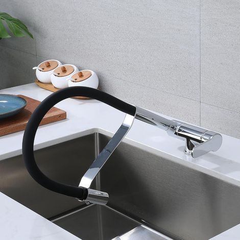 Robinet Cuisine Rabattable,Mitigeur Cuisine Rabattable,Mitigeur Rabattable,2 Modes D'évacuation De L'eau Robinet Cuisine Sous Fenêtre Pliable Bec Orientable 360° Evier En Laiton (Chrome) (1/5)