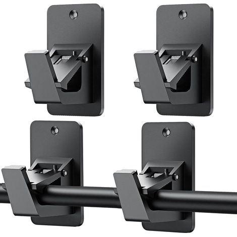 4 Pièces Supports De De Tringle À Rideau, Support Tringle à Rideaux Auto-Adhésif Salle de Bains, Support Rod Rideaux sans Percage, pour Salle de Bain, Chambre, Salon, Cuisine(Noir)