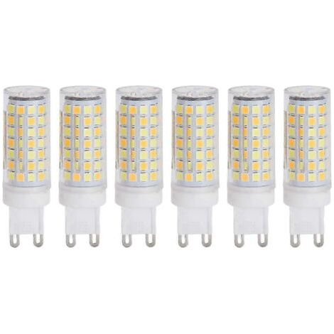 Pair Lot de 6 ampoules LED G9 9W 220V à intensité variable, blanc chaud, pour lustre, plafonnier ou applique murale. (1/4)