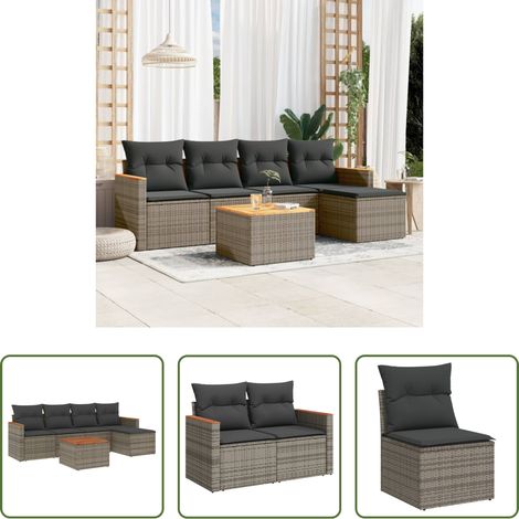 vidaXL Rattanmöbel - 6-tlg. Garten-Sofagarnitur mit Kissen Grau Poly Rattan (1/5)