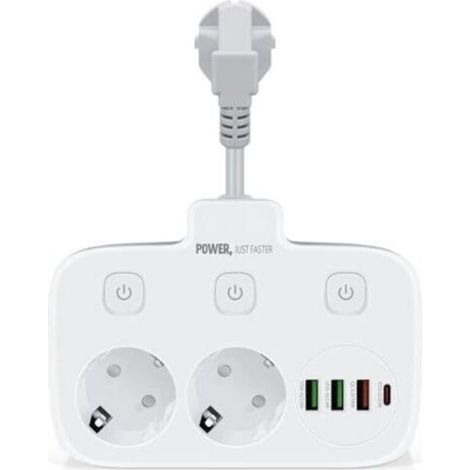 Pair Double prise murale avec interrupteur, ports USB-C et USB-A, charge rapide QC 3.0, pour le bureau et la maison, gris-blanc