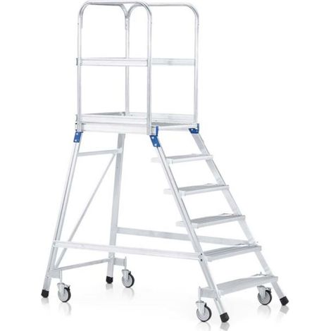 Podesttreppe 6 Plattform-H.1440mm Stufen u.Plattfom Alu.geriffelt eins.ZARGES (1/4)