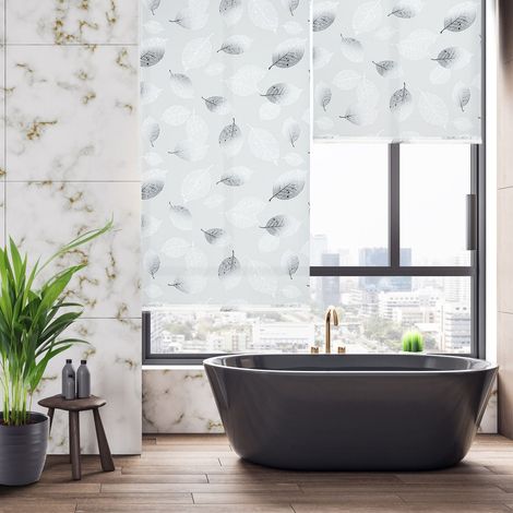 Tenda a rullo idrorepellente con motivo a foglie per il bagno