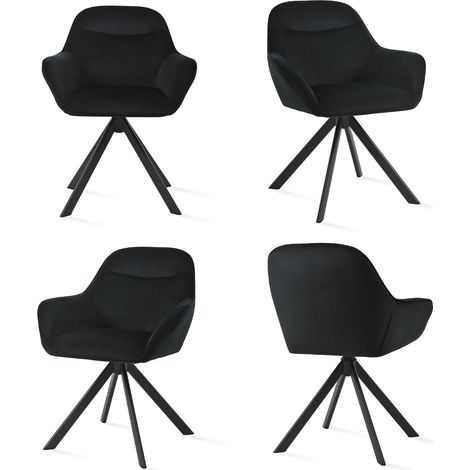Goeurvant Chaise pivotante à 360° avec assise moelleuse, dossier courbé et accoudoirs ergonomiques, confort élégant pour toutes les pièces - Lot de 4 - Noir