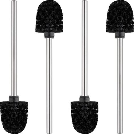 Juego clásico de 4 piezas de escobilla para inodoro, mango de acero inoxidable, cabezal negro de 8 cm -Crezuo