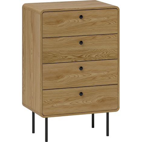 Commode étroite 4 tiroirs, rangement ajusté avec structure en acier, bords arrondis, dimensions 60x39x91,5 cm, finition chêne (1/5)