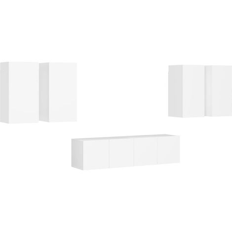 Conjunto de muebles mueble aparador TV televisión salón dormitorio salón 6 piezas madera contrachapada blanco 020025021 (1/4)