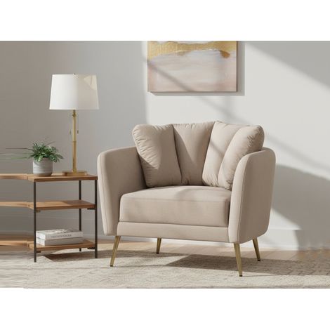 Dmora - Poltrona Foster, Seduta imbottita, Divano singolo da salotto, Sedia con braccioli, 88x77 h74 cm, Grigio e Oro (1/5)