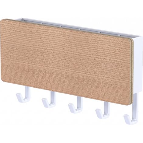 Porte-clés mural multifonctionnel en bois et ABS, 5 crochets, pour courrier, clés et accessoires, installation rapide, pour entrée, couloir et bureau (1/5)