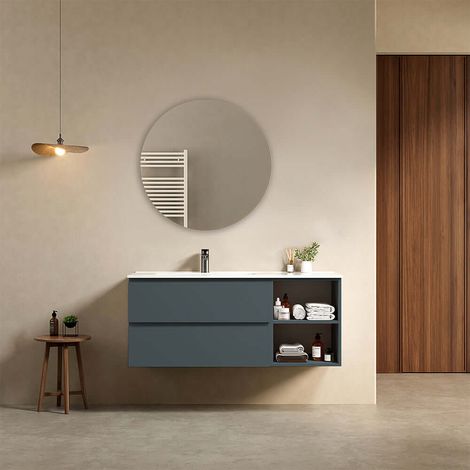 Mobile bagno sospeso 120 cm Blu Mare Lavabo a Sinistra in Ceramica Specchio Tondo - Fiji Paint Plus (1/4)