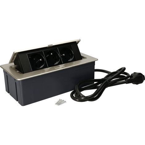KOTARBAU Multiprise rétractable 3 prises en aluminium - 1,5 m - Couleur : argenté (1/5)