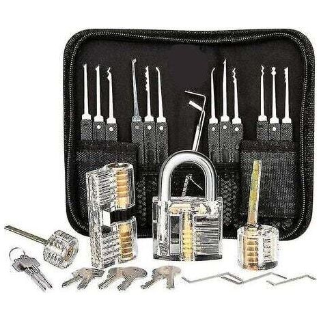 Lock picking kit, 25-piece lock picking kit, practice tools with 3 transparent locks