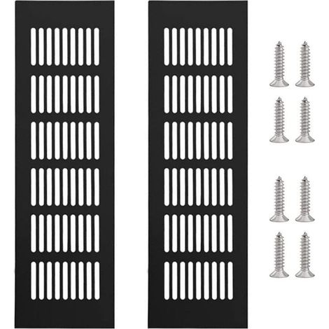 Pack Rectangular Aluminum Alloy Ventilation Grilles with 8 Screws Black 250 x 80mm (1/5)