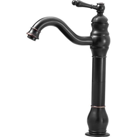Robinet de lavabo rétro cuivre noir, mitigeur eau chaude/froide surélevé pour salle de bain, finition mat, 1 pièce (1/5)