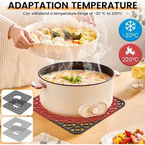 Lot de 2 tapis de protection d'évier en silicone, grille antidérapante, trou d'évacuation, résistant à la chaleur, noir (1/4)