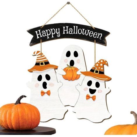 Panneau De Porte D'Halloween - Panneau Suspendu de Porte Fantôme Mignon,Décoration Suspendue pour Intérieur et Extérieur Mur Entrée Porche Salon Déco Maison Halloween (1/4)