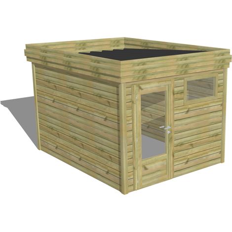 ABRI DE JARDIN bois Pin autoclave 27mm - 2,64x3,44m / 9,1m2 - Bac acier - Abri Français