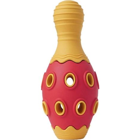 MINKUROW Bissfestes Hundespielzeug mit Rindergeschmack, multifunktionales Pet-Voice-Puzzle, Leaky Ball, Bowling Ball, Rot-Orange Sound (1/5)
