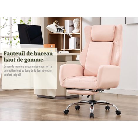 Fauteuil de bureau à pieds croisés, revêtement cuir PU, accoudoirs et repose-pieds réversibles, rose (1/5)