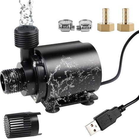Bomba de acuario USB 500L/H 4W Bomba sumergible Mini bomba de agua Bomba de fuente pequeña Bomba de filtro Bomba de fuente ultra silenciosa con cable de 1,8 m 2 boquillas de latón para acuario (1/5)
