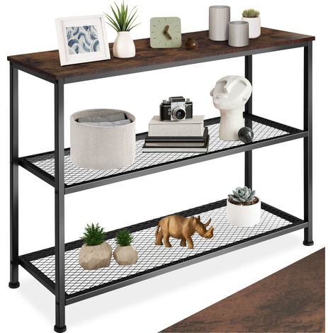 Console style industriel 100x30x81 cm en panneau de fibres bois foncé (1/5)