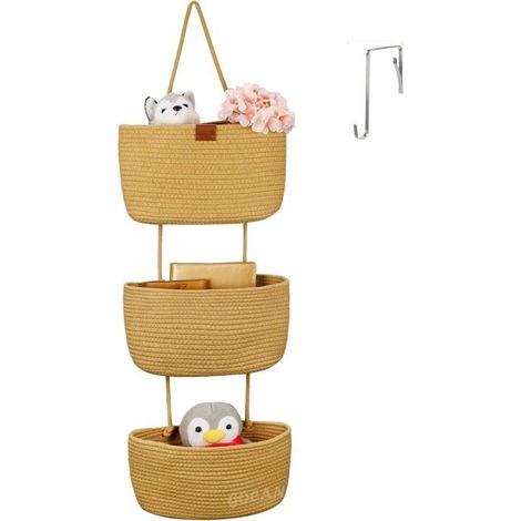 Sacs de rangement suspendus derrière les portes, paniers suspendus en corde de coton tressée à trois couches, étagères de rangement (1/4)