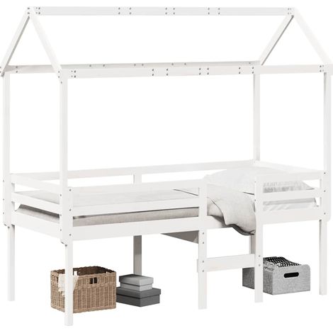 Maison Exclusive - Hochbett mit Dach Weiß 75x190 cm Massivholz Ki