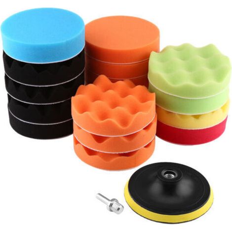 Kit de 19 tampons de polissage en éponge de 15 cm (6 pouces) pour polisseuse de voiture avec adaptateur de perceuse M14