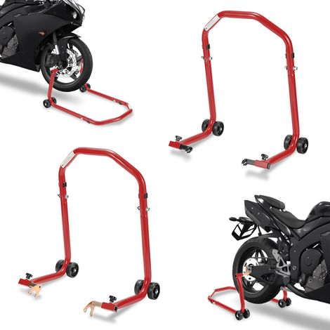 Jiubiaz Motorradständer Set für Wartung, Frontheber und Heckheber aus Stahl, vorne 20–28 cm, hinten 30–40 cm, Rot (1/5)