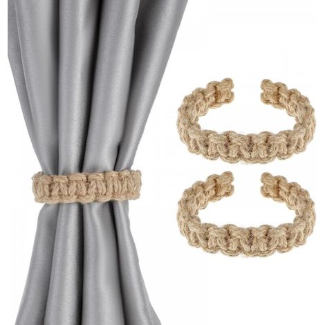 Embrasses de rideaux tressées, boucle de rideau, style bohème, accessoires décoratifs pour bureau, salon, chambre à coucher (lot de 2), couleur bois (1/5)